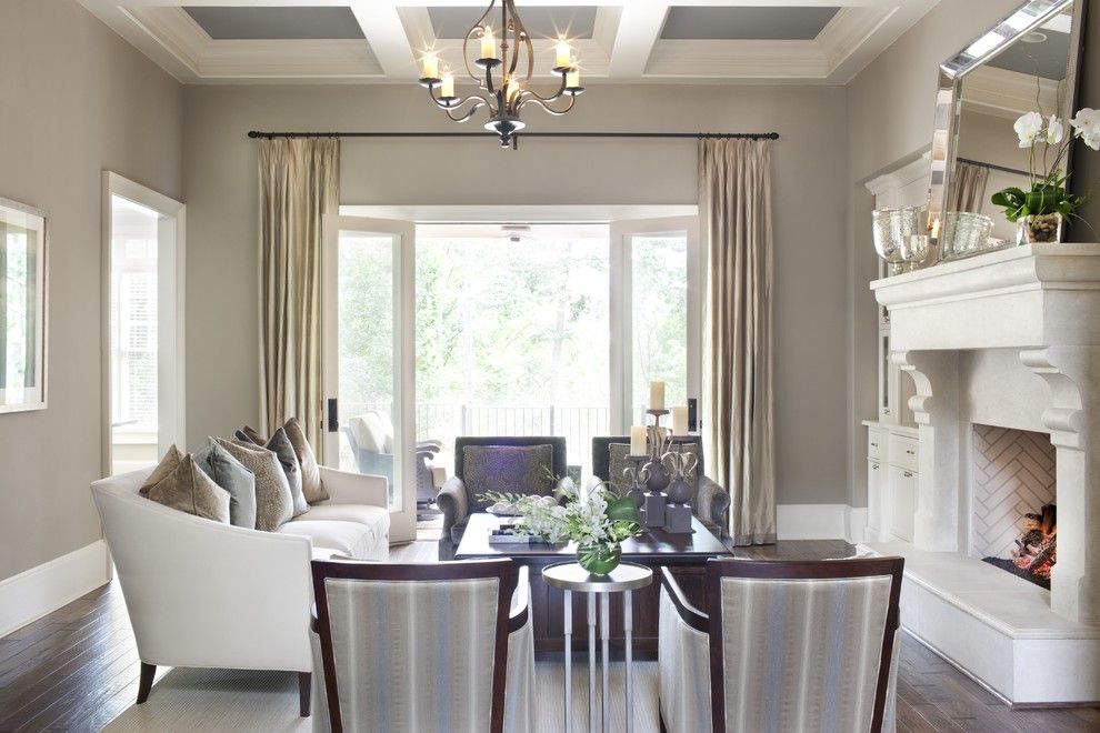 Benjamin Moore Moonshine for a Traditional Living Room with a Coffered Ceiling and J Designs, Inc by J Designs, Inc