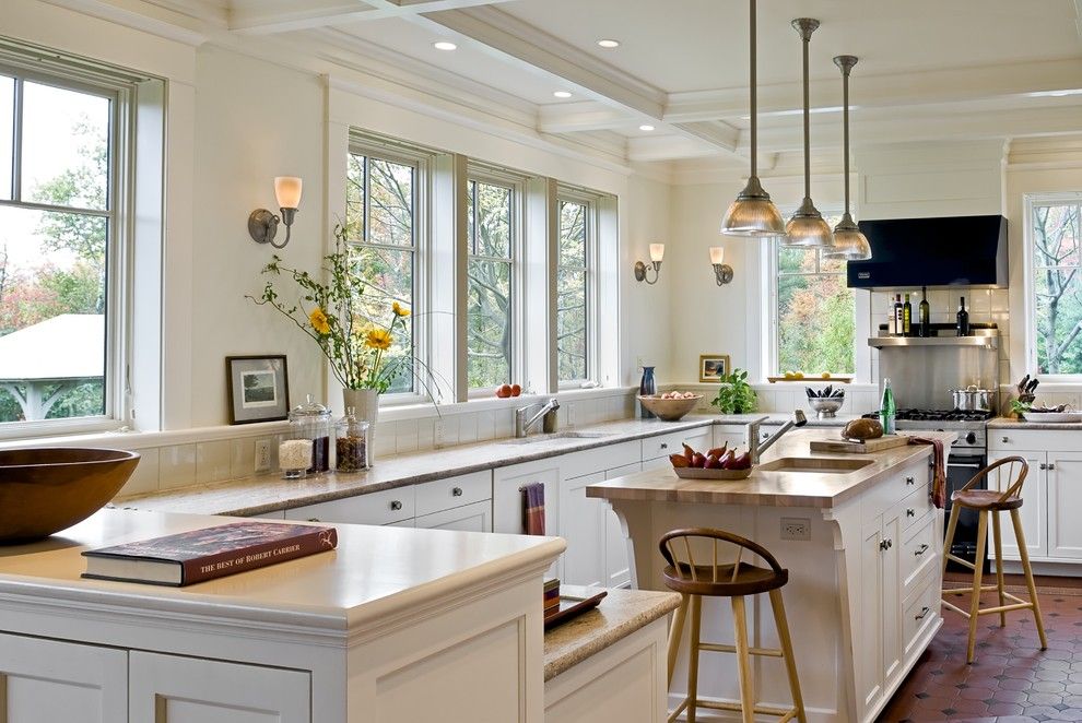 Benjamin Moore Moonshine for a Victorian Kitchen with a Recessed Lighting and Shingle Style Home in Hanover Nh by Smith & Vansant Architects Pc