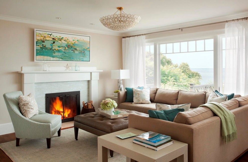 Benjamin Moore Muslin for a Beach Style Living Room with a Casual and Cliffside Perch by Leblanc Design