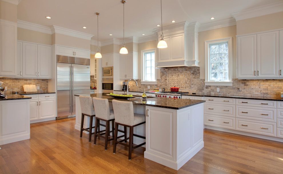 Benjamin Moore Muslin for a Traditional Kitchen with a White Cabinets and Elbow Park by Caniela Design