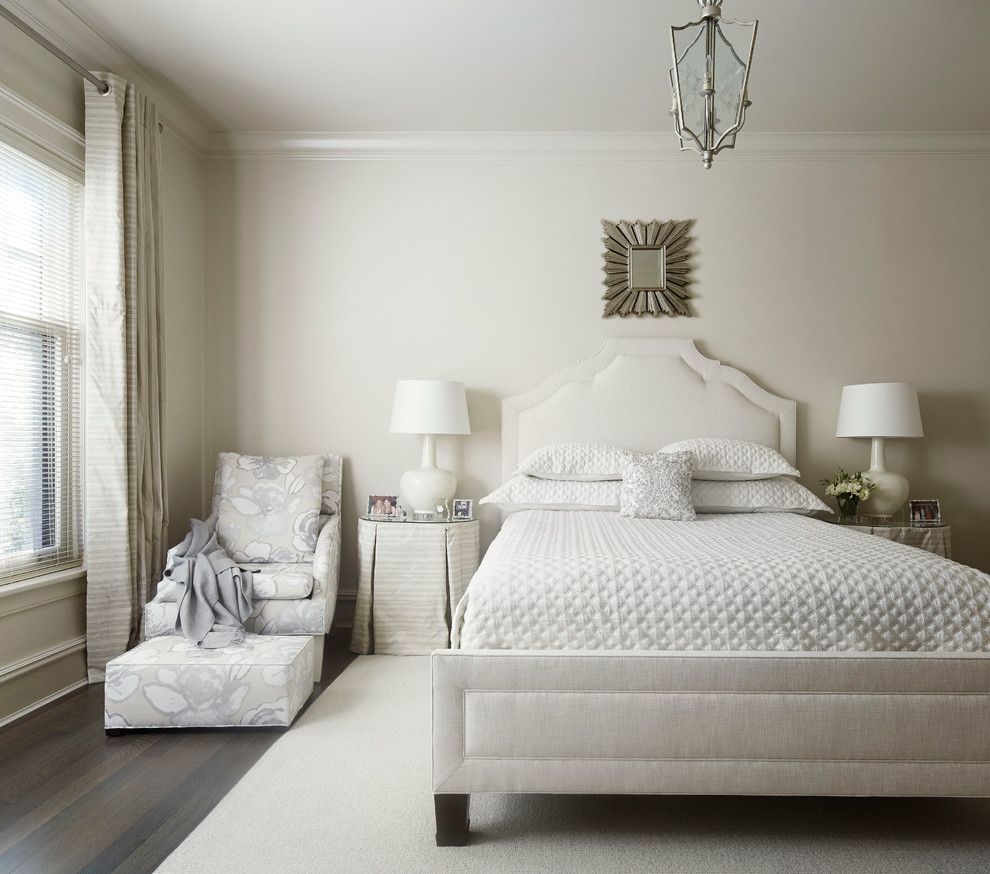 Benjamin Moore Muslin for a Transitional Bedroom with a Curtains and Lincoln Park Residence by Eva Quateman Interiors