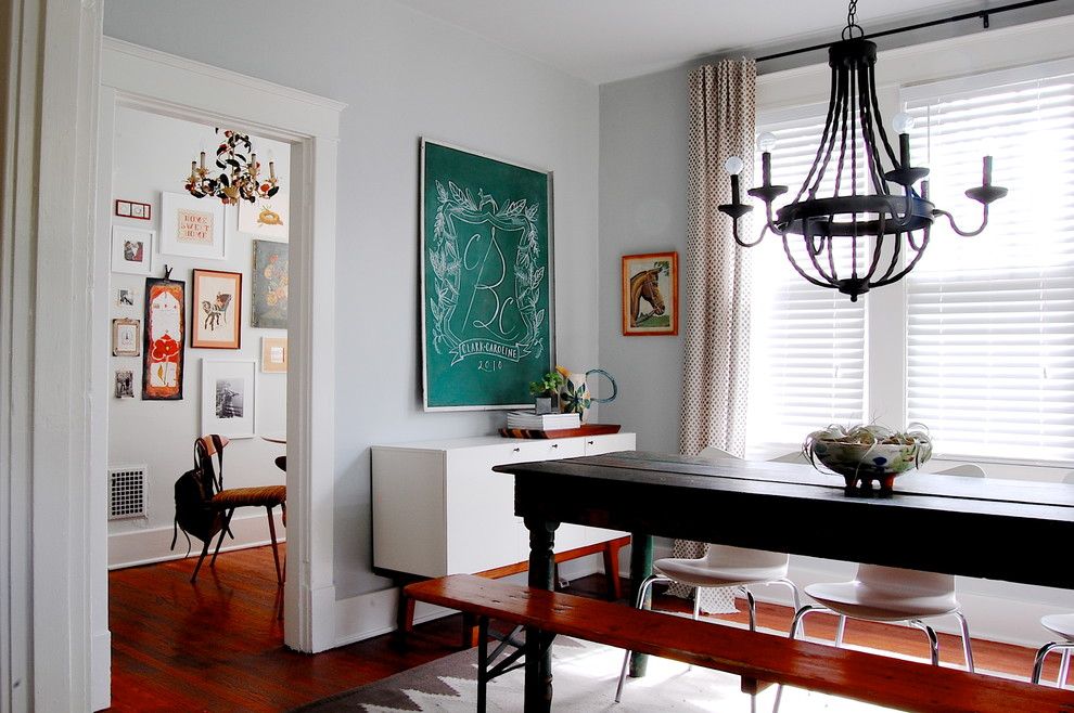 Benjamin Moore Paint Home Depot for a Craftsman Dining Room with a Black Wrought Iron Chandelier and My Houzz: Modern Meets Vintage in This Eclectic Nashville Home by Corynne Pless