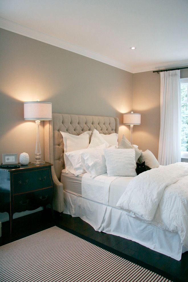 Benjamin Moore Pashmina for a Traditional Bedroom with a Tufted Headboard and Barrie Residence by Staples Design Group