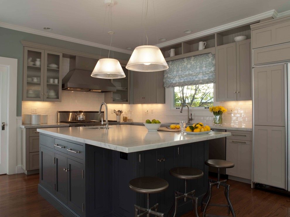 Benjamin Moore Pashmina for a Traditional Kitchen with a Ann Lowengart Interiors and Blue and Gray Kitchen by Ann Lowengart Interiors