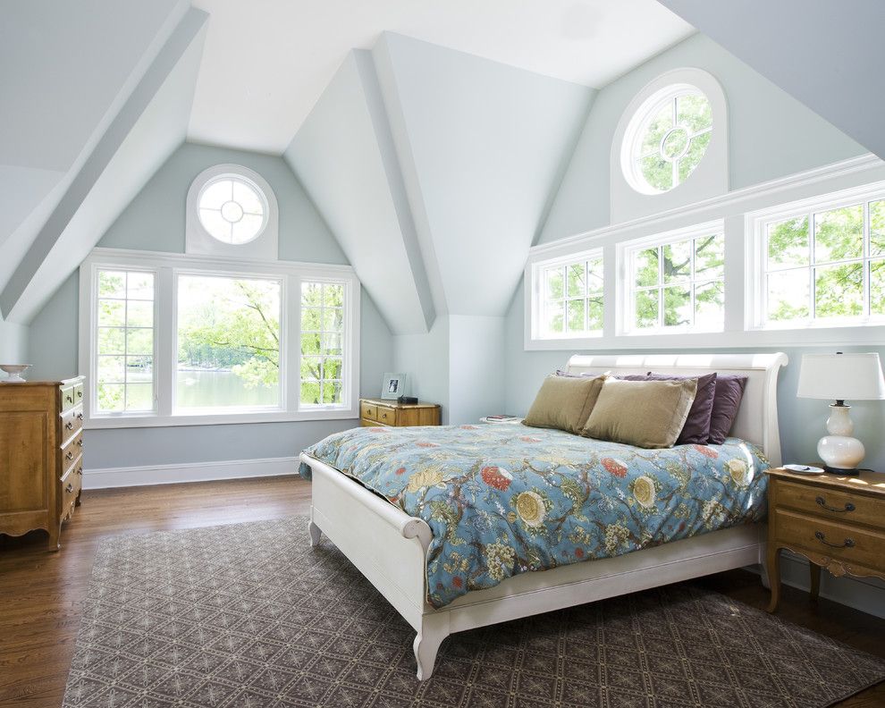 Benjamin Moore Quiet Moments for a Traditional Bedroom with a Sleigh Bed and Lake House Project by Joseph M Marchese, Architect