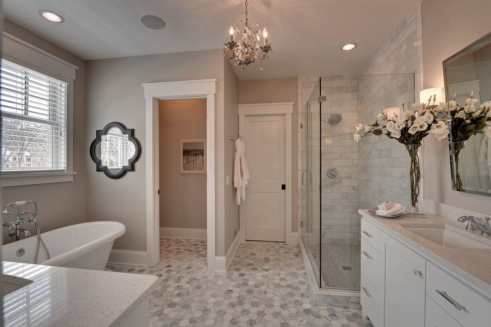 Benjamin Moore Revere Pewter Color Match for a Traditional Bathroom with a Hexagonal Tile and 2013 Spring Parade of Homes by Highmark Builders