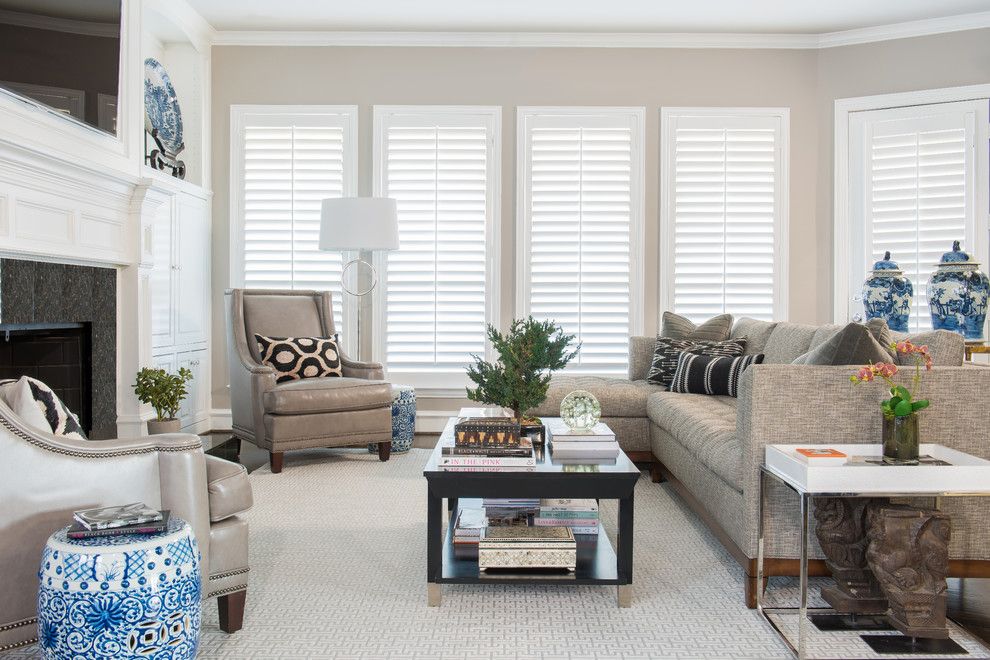 Benjamin Moore Silver Fox for a Traditional Family Room with a Chinese and Transitional Family Room by Chambers Interiors & Associates, Inc.