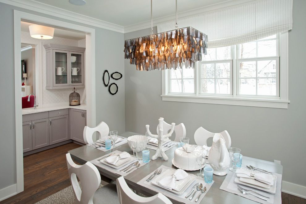 Benjamin Moore Stonington Gray for a Beach Style Dining Room with a White Dining Chairs and Coastal Casual by Refined Llc