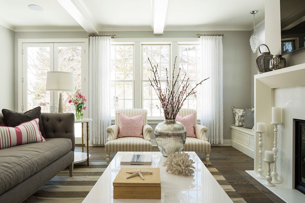 Benjamin Moore Stonington Gray for a Beach Style Living Room with a Millwork and Kellogg Road Residence by Martha O'hara Interiors