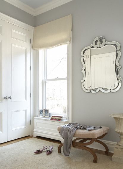 Benjamin Moore Stonington Gray for a Traditional Bedroom with a Venetian Glass Mirror and || C O B U R N   a R C H I T E C T U R E || by Cwb Architects