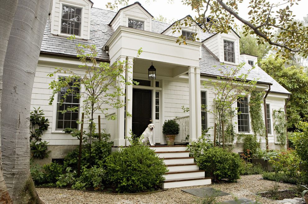 Benjamin Moore Swiss Coffee for a Traditional Exterior with a Traditional and Rustic Canyon New Home by Tim Barber Ltd Architecture