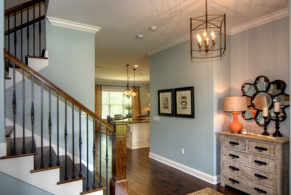 Benjamin Moore Tranquility for a Traditional Entry with a Basement and Swift Creek Model Home by Randy Wise Homes Inc