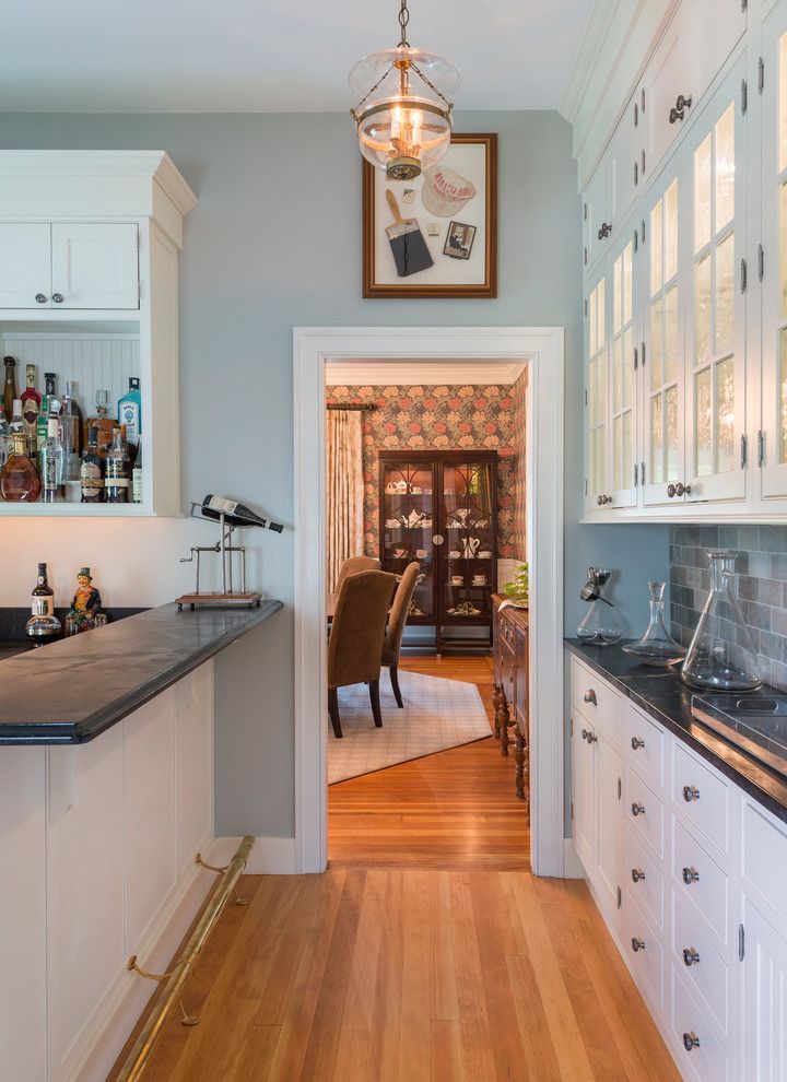 Benjamin Moore Tranquility for a Traditional Home Bar with a Traditional and Historic Renovation, 