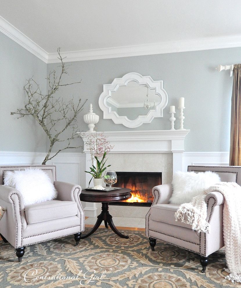 Benjamin Moore Tranquility for a Traditional Spaces with a Club Chairs and Living Room by Kate Riley   Centsational Girl