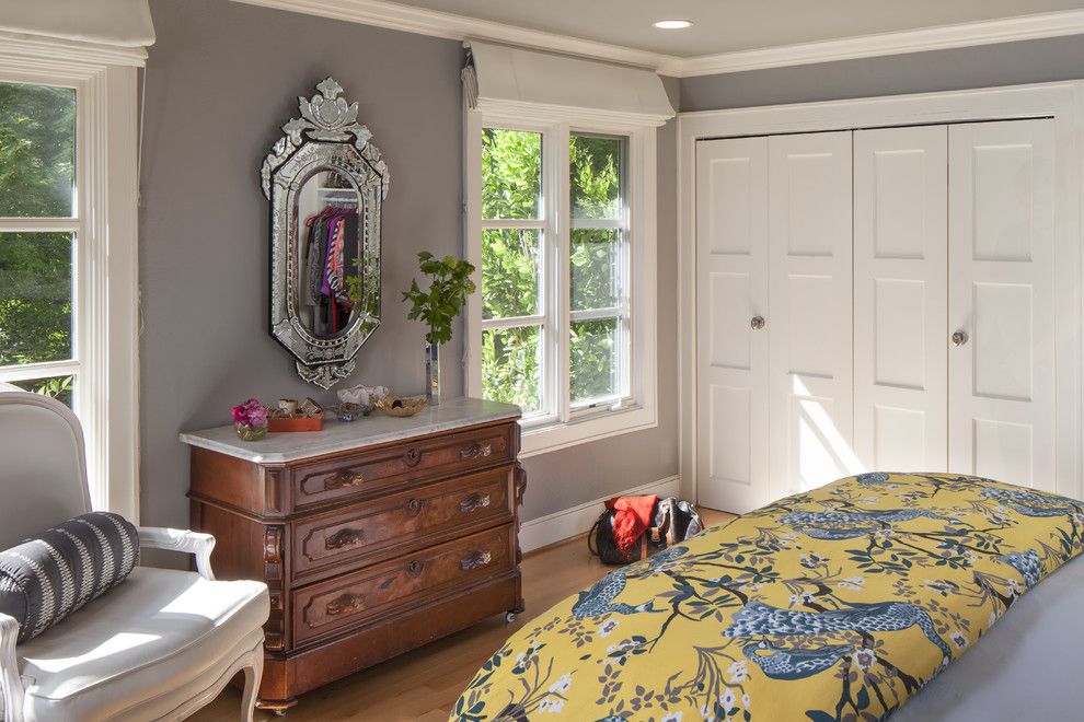 Benjamin Moore Wedgewood Gray for a Contemporary Bedroom with a Wood Flooring and Contemporary Transitional Master Bedroom by Holly Bender Interiors