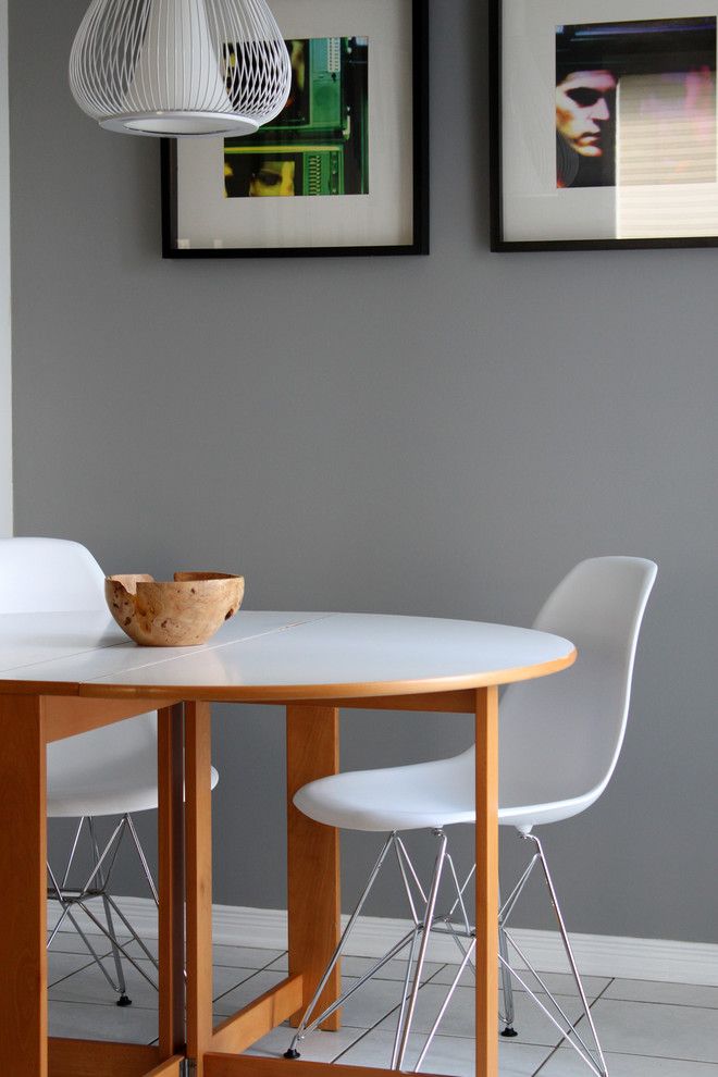 Benjamin Moore Wedgewood Gray for a Contemporary Dining Room with a Eat in Kitchen and Personal Home Tour by Leclair Decor