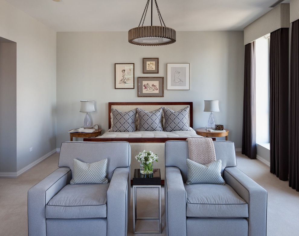 Benjamin Moore Wedgewood Gray for a Traditional Bedroom with a Beige Carpet and Gold Coast Condo by Buckingham Interiors + Design Llc