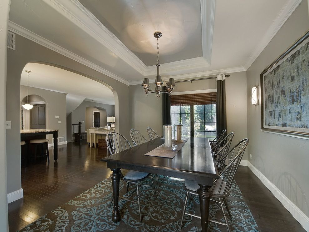 Benjamin Moore Wedgewood Gray for a Traditional Dining Room with a Painted Ceiling and Park Hill Renovation by Lowery Design Group