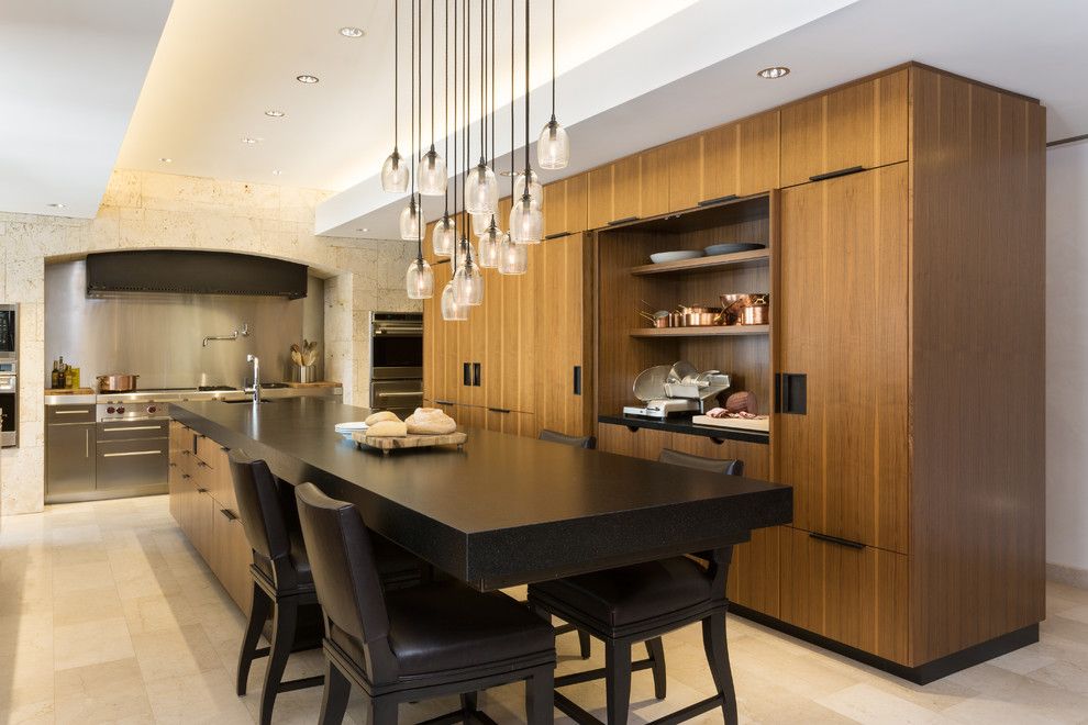 Berger Appliance for a Contemporary Kitchen with a Pendant Chandelier and Modern Scientist Residence by Touzet Studio