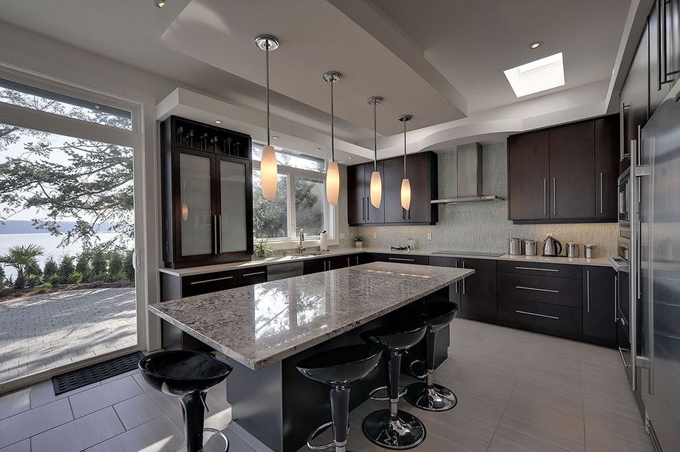 Bianco Antico Granite for a Contemporary Kitchen with a Tile Backsplash and Tracey Lamoureux by Creative Spaciz / Spaciz Design Studio