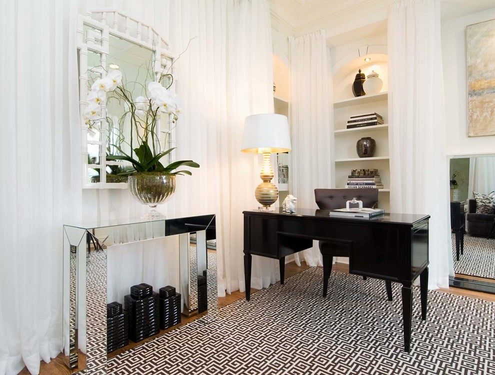 Billows Electric for a Contemporary Home Office with a White and Den of Decadence by Tiffany Eastman Interiors, Llc