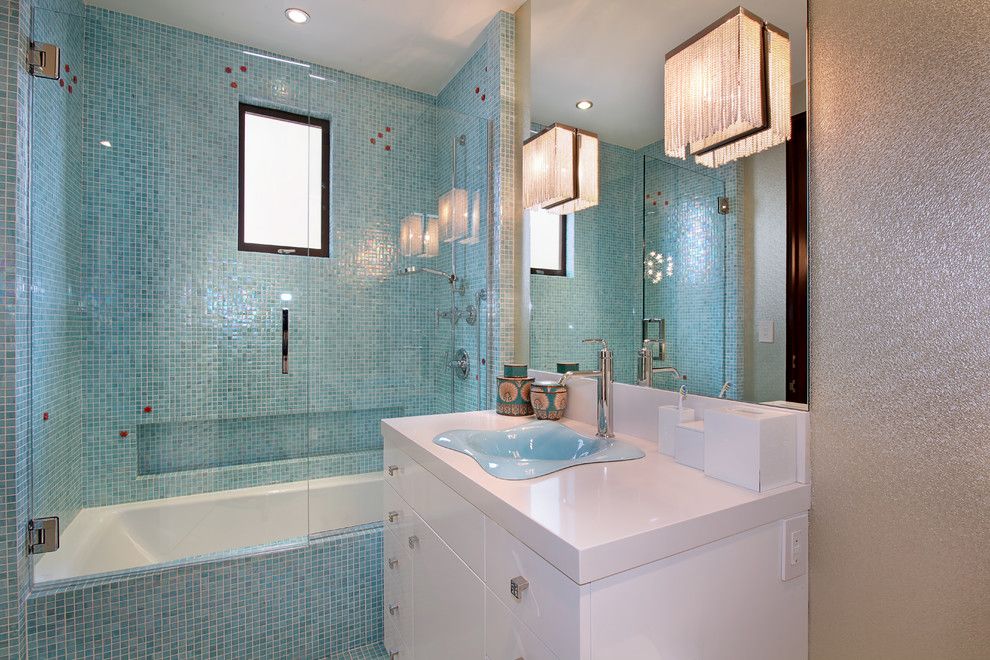 Bisazza for a Contemporary Bathroom with a Blue Mosaic Tile and Strand Beach by Jeri Koegel Photography