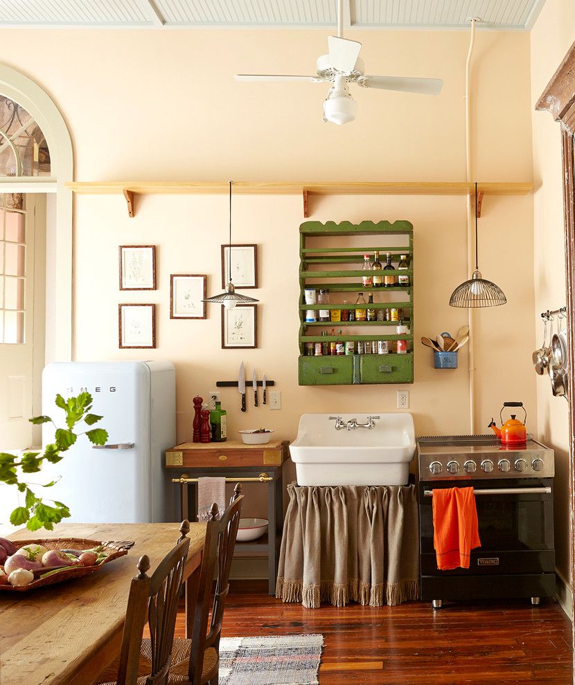 Blackman Plumbing Supply for a Shabby Chic Style Kitchen with a Green Cabinet and French Quarter Pied a Terre by Logan Killen Interiors