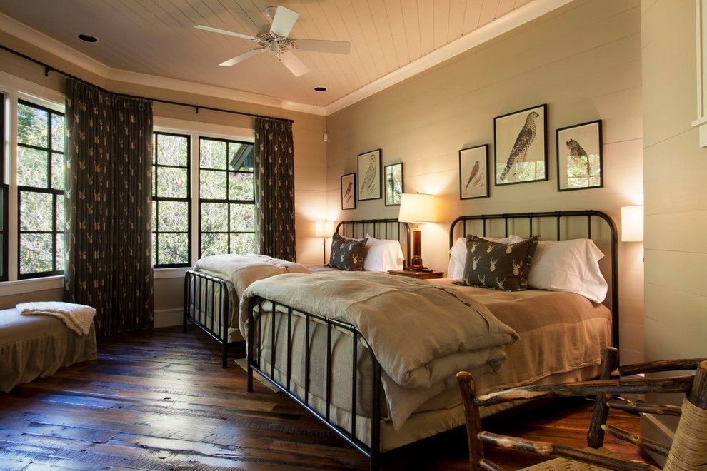 Bleeker Beige for a Rustic Bedroom with a Wood Ceiling and Reclaimed Natural Wonder by Morgan Keefe Builders, Inc.