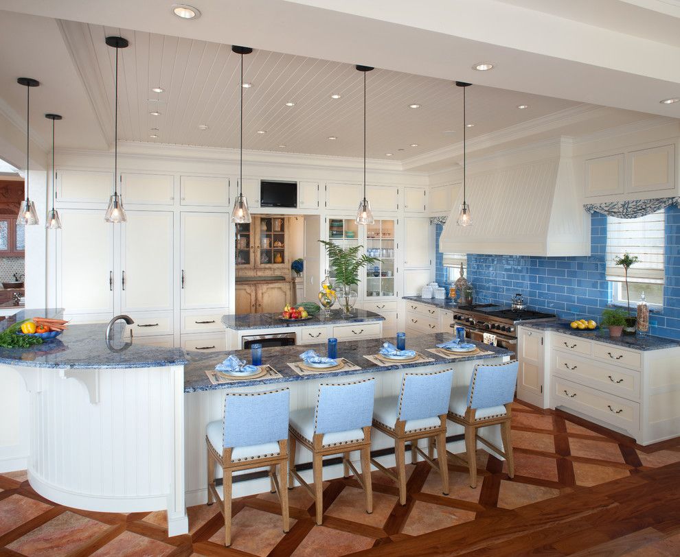 Blue Bahia Granite for a Beach Style Kitchen with a Topiary and Waterfront Retreat by Bruce Palmer Coastal Design