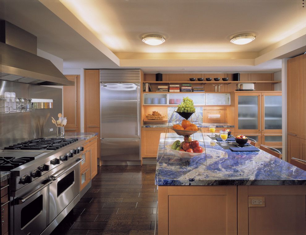 Blue Bahia Granite for a Contemporary Kitchen with a Cove Lighting and Highland Park by Powell/kleinschmidt, Inc.