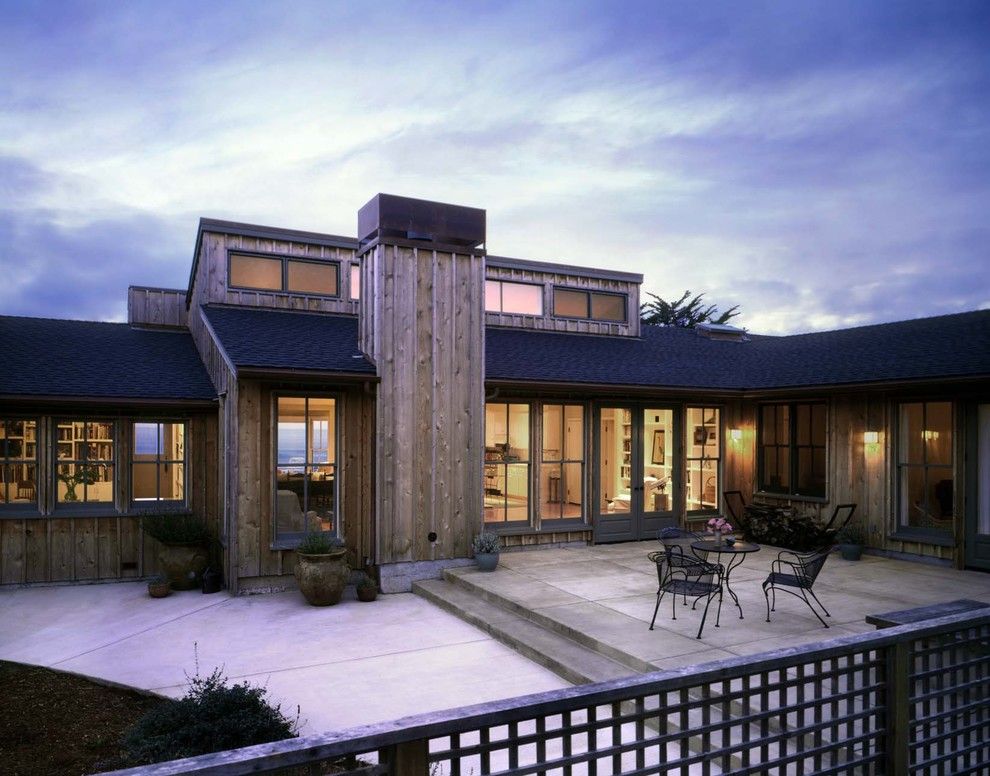 Board and Batten for a Contemporary Exterior with a Painted Wood Doors and Pescadero House by Cathy Schwabe Architecture