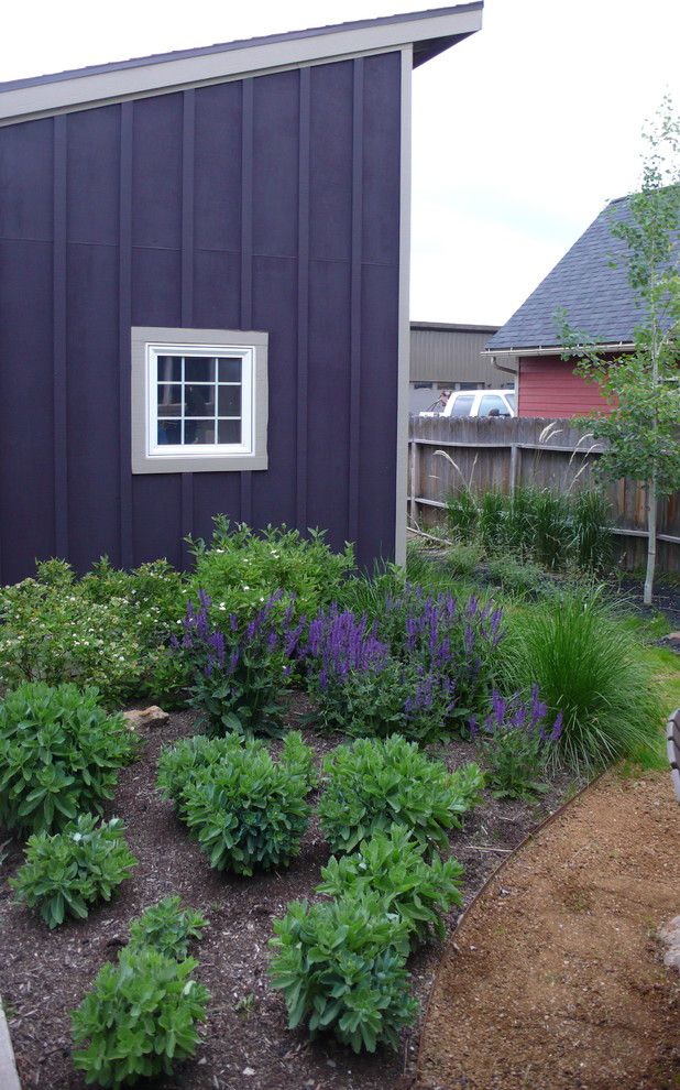 Board and Batten for a Rustic Landscape with a Walkway and Cover Street Residence by Design 5, Llc