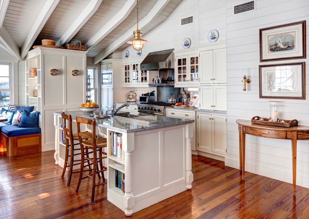 Bob Wallace Appliance for a Beach Style Kitchen with a Blue and White Color Scheme and Edgartown Boat House by Bob Gothard Architectural Photographer