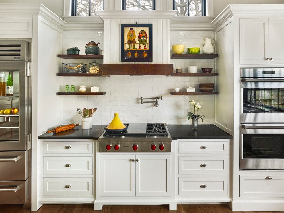 Bob Wallace Appliance for a Farmhouse Kitchen with a Wooden Shelves and Sycamore Farms by Sullivan Building & Design Group