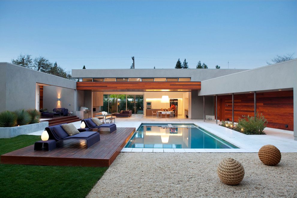 Bocce Ball Court for a Contemporary Pool with a Clerestory Windows and Fleetwood Distinguished Photos by Fleetwood Windows & Doors