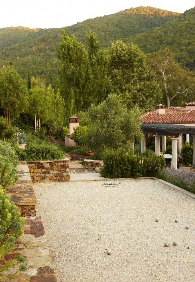 Bocce Court for a Mediterranean Landscape with a Oakpit Bbq and Avila Valley Estate by Jeffrey Gordon Smith Landscape Architecture