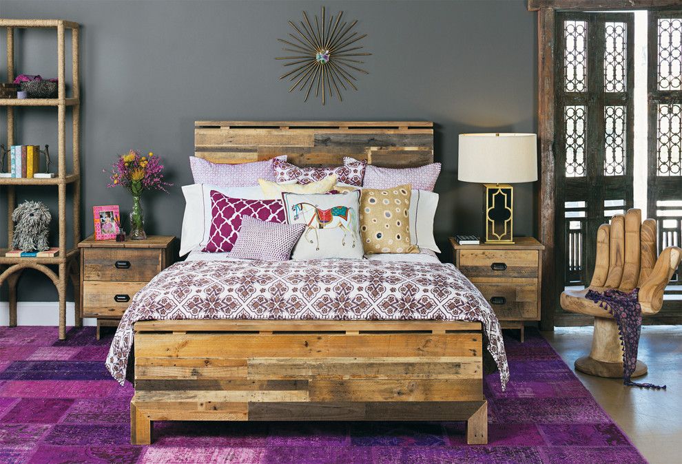 Bohemian Bedroom for a Contemporary Bedroom with a Hand Chair and Moroccan Modern   Tioga Bed by High Fashion Home