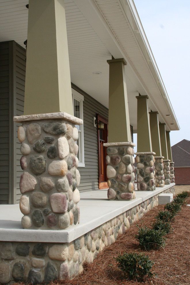 Boral Cultured Stone for a Contemporary Porch with a Elephant Leg Columns and Provia by Provia