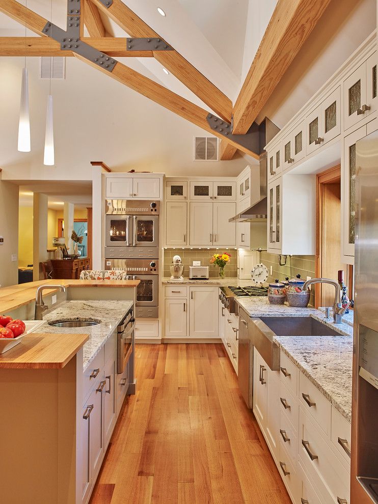 Boston Granite Exchange for a Traditional Kitchen with a Double Sink Kitchen and Novak Ii by Haydenville Woodworking & Design, Inc.