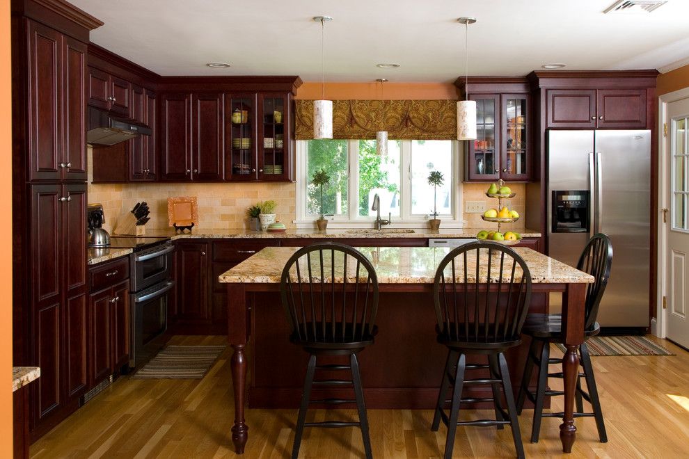 Boston Granite Exchange for a Traditional Kitchen with a Recessed Lighting and Traditional Cherry Kitchen by Topnotch Design Studio