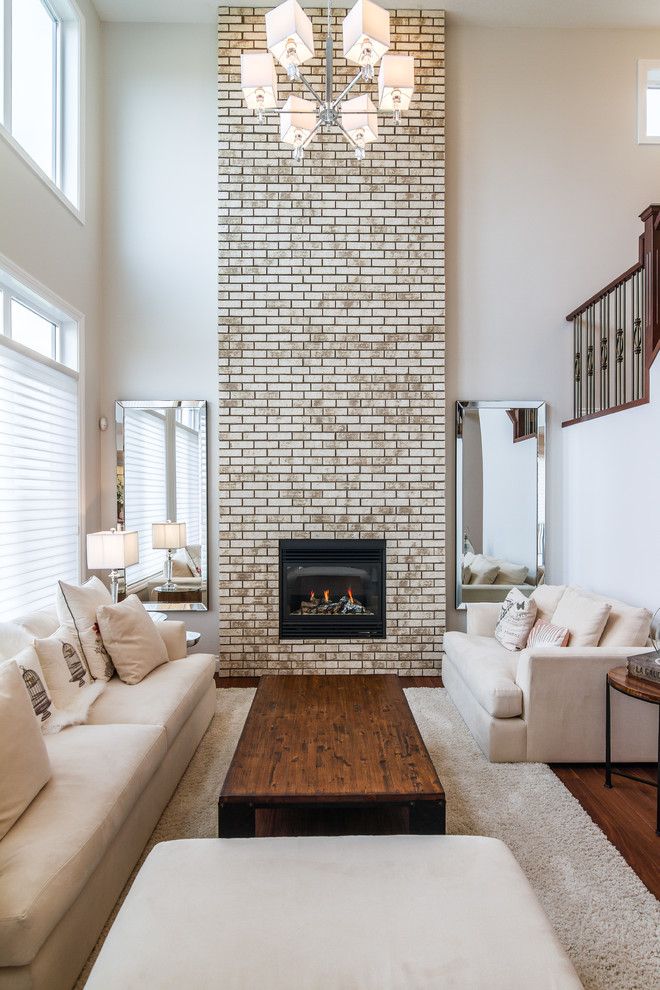 Brick Fireplace Makeover for a Traditional Living Room with a Two Mirrors and Enfield   Westmere by Lifestyle Homes