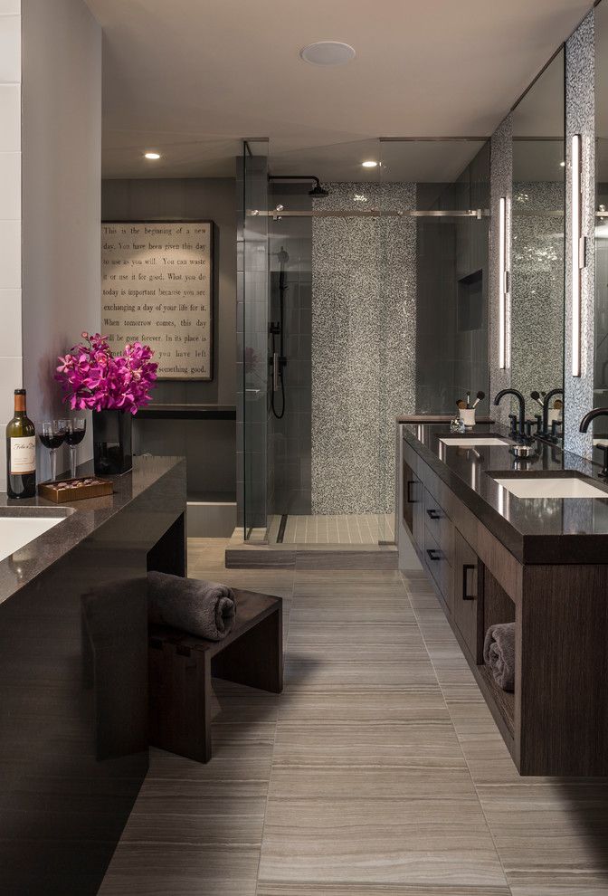 Brizo for a Contemporary Spaces with a Spa Bathroom and Luxe Loft Bath by Lilu Interiors