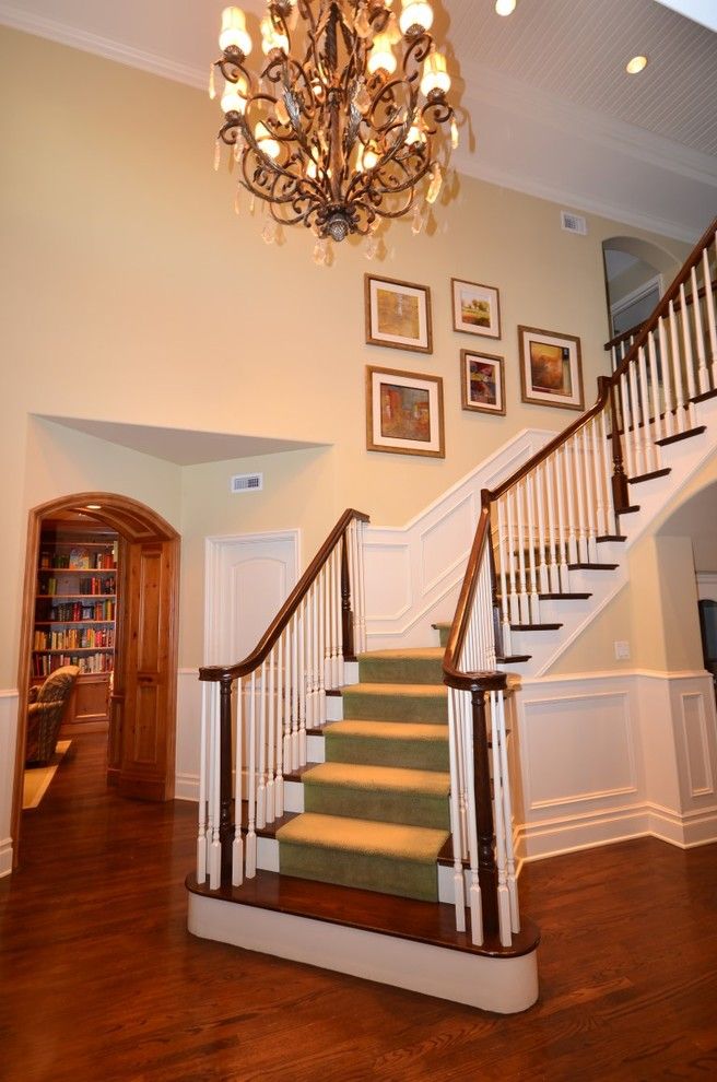 Broadway Carpets for a Traditional Entry with a Chandeliers and Broadway by Cynthia Brannon Interiors