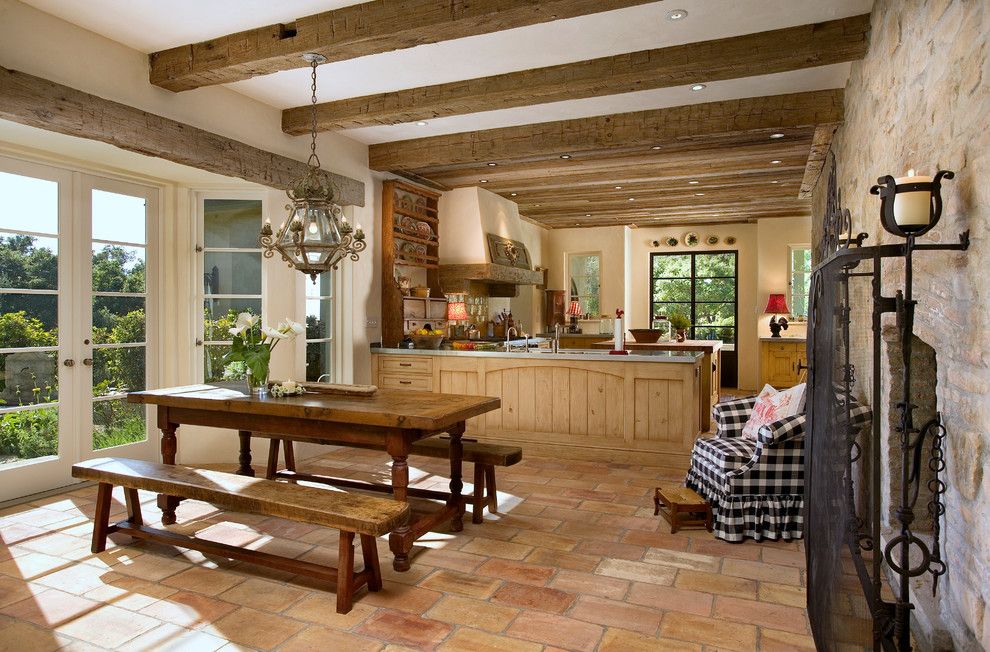 Brook Farm General Store for a Mediterranean Kitchen with a Gingham Chair and French Country Style by Giffin & Crane General Contractors, Inc.