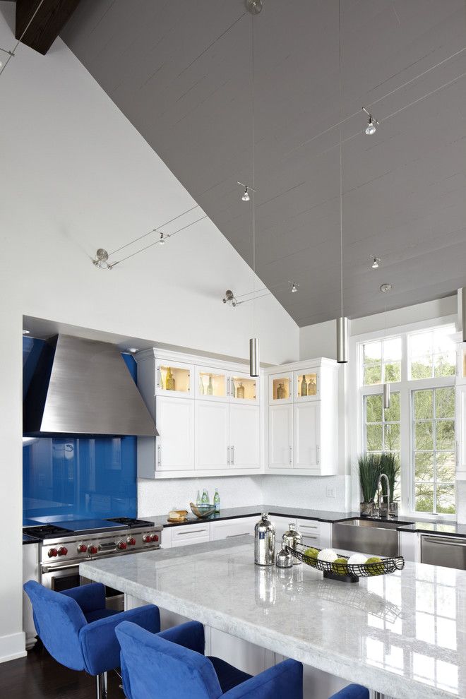 Bruck Lighting for a Contemporary Kitchen with a Stainless Appliances and Westlake Residence by Tracy Miller/miller Greene Design Studio