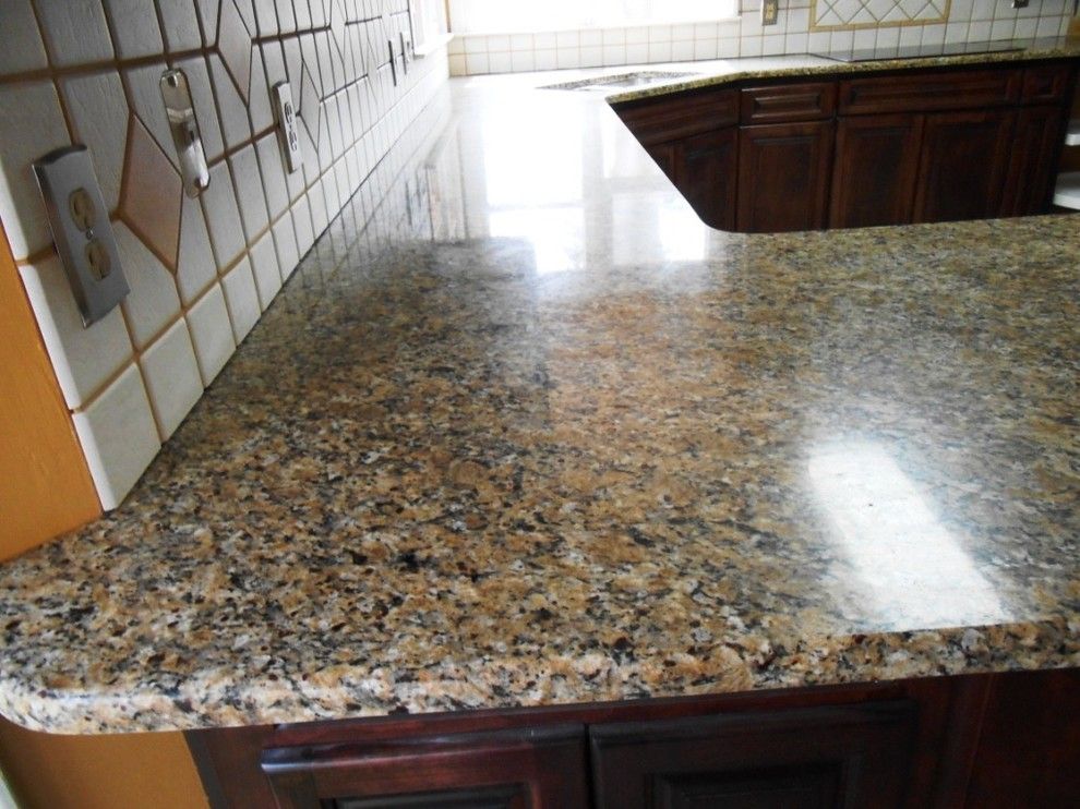 Bullnose Edge for a Traditional Kitchen with a Granite Kitchen Countertops and New Venetian Gold on Red Kitchen Cabinets by Fireplace & Granite Distributors
