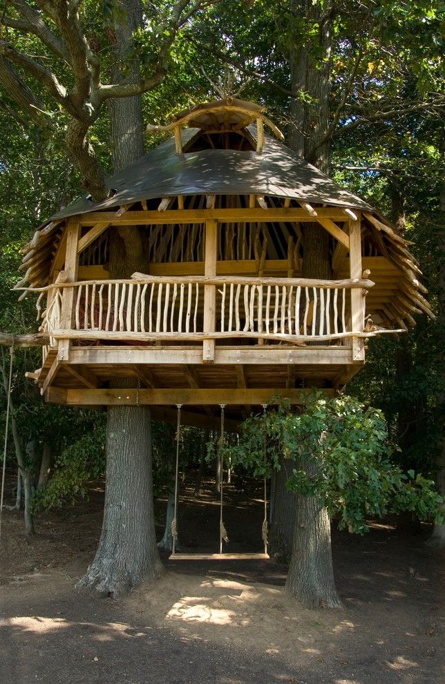 Bungalow5 for a Tropical Kids with a Timber Frame and Tree House by Hugh Lofting Timber Framing, Inc.