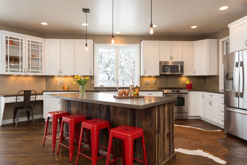 Caesarstone Quartz for a Farmhouse Kitchen with a Red Stools and Ocdesignspc Portfolio by Ocd Designpc