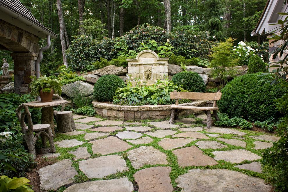 Cambridge Paving Stones for a Traditional Landscape with a Boulders and Garden Terrace by Planters