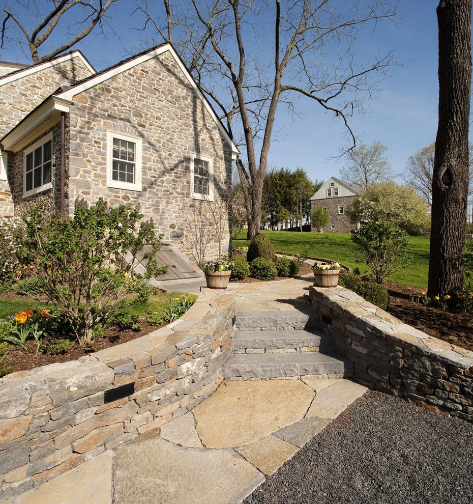 Cambridge Paving Stones for a Traditional Landscape with a Mature Trees and Black Walnut Farm Guest House by Sullivan Building & Design Group